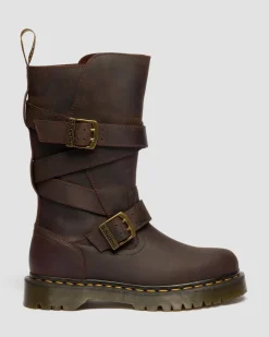 Biker boots Anistone en cuir Crazy Horse à brides in Marron Foncé