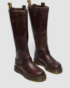 BIKER BOOTS ANISTONE HAUTES EN CUIR CRAZY HORSE in Marron Foncé