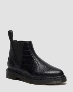 Boots Bianca II Lo fuselées en cuir gaufré croco in Noir