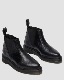 Boots Bianca II Lo fuselées en cuir gaufré croco in Noir