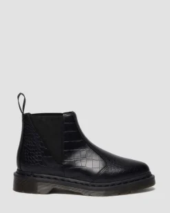 Boots Bianca II Lo fuselées en cuir gaufré croco in Noir