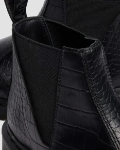 Boots Bianca II Lo fuselées en cuir gaufré croco in Noir