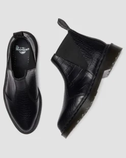 Boots Bianca II Lo fuselées en cuir gaufré croco in Noir