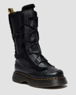 Boots Buzz en cuir Milled Nappa doublées de fourrure synthétique à lacets in Noir