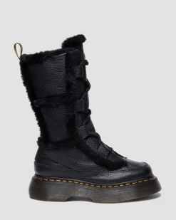 Boots Buzz en cuir Milled Nappa doublées de fourrure synthétique à lacets in Noir