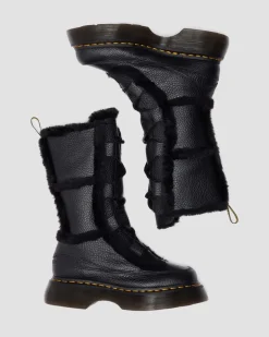 Boots Buzz en cuir Milled Nappa doublées de fourrure synthétique à lacets in Noir