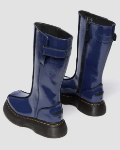 Boots Buzz Hi en cuir Distressed Patent in Bleu Foncé