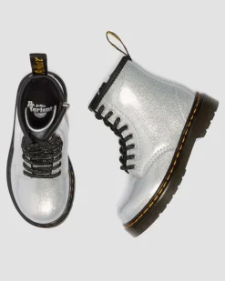 BOOTS 1460 EN CUIR GLITTER PATENT POUR TOUT-PETIT in Argenté