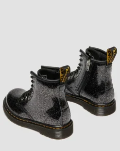 BOOTS 1460 EN CUIR GLITTER PATENT POUR TOUT-PETIT in Noir & Argenté