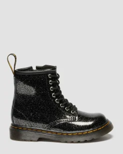 BOOTS 1460 EN CUIR GLITTER PATENT POUR TOUT-PETIT in Noir & Argenté