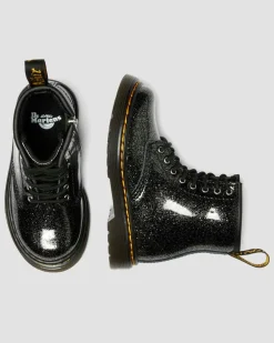 BOOTS 1460 EN CUIR GLITTER PATENT POUR TOUT-PETIT in Noir & Argenté