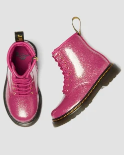 BOOTS 1460 EN CUIR GLITTER PATENT POUR TOUT-PETIT in Rose, Argenté & Doré