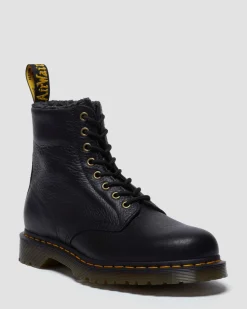 Boots 1460 en cuir Grizzly et fourrure synthétique à lacets in Noir