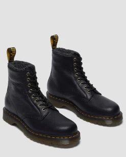Boots 1460 en cuir Grizzly et fourrure synthétique à lacets in Noir