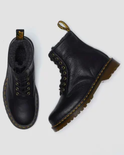 Boots 1460 en cuir Grizzly et fourrure synthétique à lacets in Noir