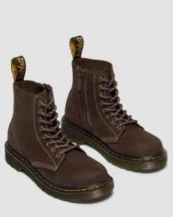 Boots 1460 en Tumbled Nubuck Junior in Marron Foncé