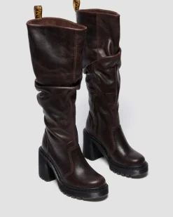 BOOTS HAUTES KASEY EN CUIR À TALONS in Marron Foncé