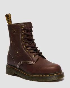 Boots 1460 Pascal en cuir Flower Grizzly in Marron Foncé