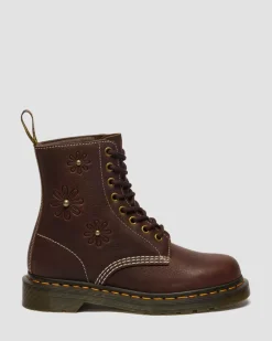 Boots 1460 Pascal en cuir Flower Grizzly in Marron Foncé