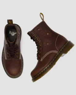 Boots 1460 Pascal en cuir Flower Grizzly in Marron Foncé