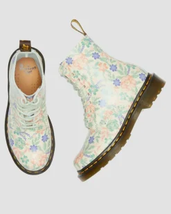 Boots 1460 Pascal Floral en cuir reconditionné in Crème Nuage