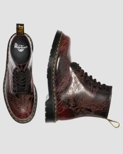 Boots 1460 Phoenix en cuir Arcadia Rub Off in Rouge Cherry Red