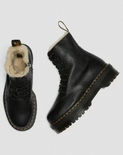 Boots plateformes Jadon en cuir fourrées in Noir