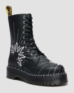 Boots plateformes Jason Hi Solar Flare en cuir reconditionné in Noir & Blanc