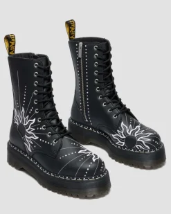 Boots plateformes Jason Hi Solar Flare en cuir reconditionné in Noir & Blanc