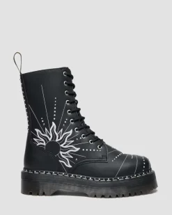 Boots plateformes Jason Hi Solar Flare en cuir reconditionné in Noir & Blanc