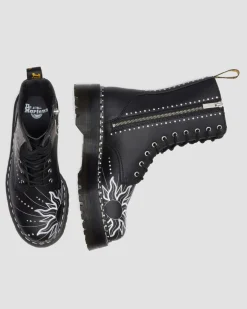 Boots plateformes Jason Hi Solar Flare en cuir reconditionné in Noir & Blanc