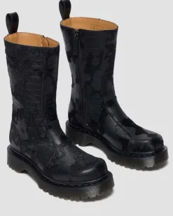 Boots Rejena en cuir Hair On gaufré croco in Noir