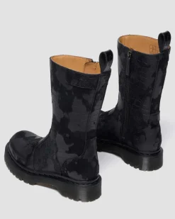 Boots Rejena en cuir Hair On gaufré croco in Noir