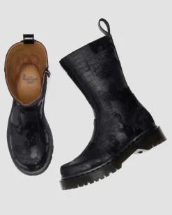 Boots Rejena en cuir Hair On gaufré croco in Noir