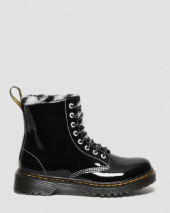 Boots 1460 Serena en cuir Patent Lamper et fourrure synthétique Junior in Noir