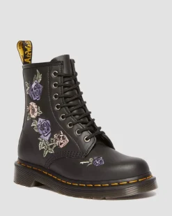 Boots 1460 Vonda Floral en cuir reconditionné in Noir & Blanc