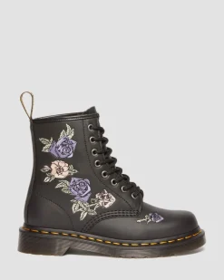 Boots 1460 Vonda Floral en cuir reconditionné in Noir & Blanc