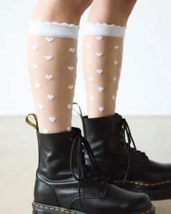 Chaussettes courtes Heart Mesh en coton biologique mélangé in Blanc