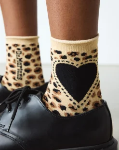 Chaussettes Leopard Heart en coton mélangé in Camel Clair