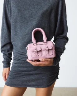 Mini sac en cuir verni à anse supérieure in Rose Poudré