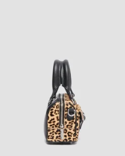 Mini sac à imprimé léopard et à anses supérieures in Noir & Tan