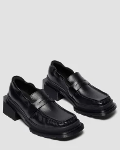 MOCASSINS MAYBOLE EN CUIR FRONCÉ À BOUTS CARRÉS in Noir