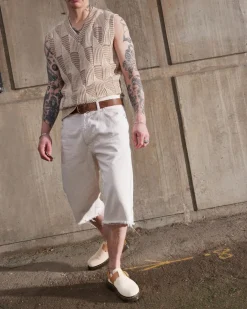 Mules Jorge II en daim et cuir à brides in Beige Texturé