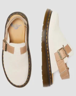 Mules Jorge II en daim et cuir à brides in Beige Texturé