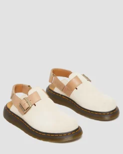 Mules Jorge II en daim et cuir à brides in Beige Texturé