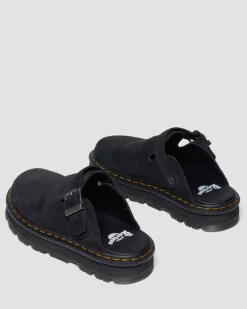 Mules plateformes Zebzag en daim à brides in Noir