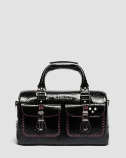Sac en cuir Distressed Patent à anses supérieures in Noir