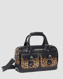 Sac en Hair-On à imprimé léopard et à anses supérieures in Noir