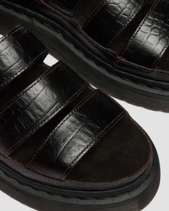 Sandales Clarissa Quad en cuir effet croco à brides in Marron Foncé