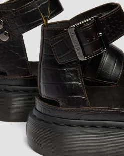 Sandales Clarissa Quad en cuir effet croco à brides in Marron Foncé